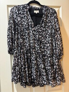 MELLODAY Black and Taupe Abstract Print Blouse